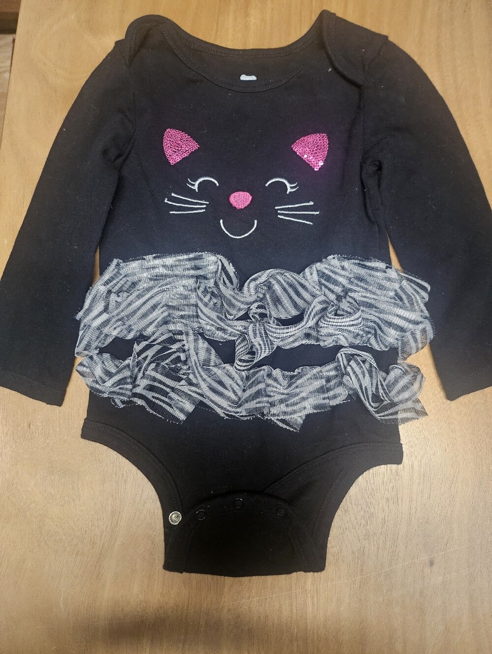 Halloween Koala Kids Black Long-Sleeve One-Piece with Pink Sequin Cat Details